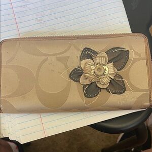 Coach Beige Wallet with Floral Accent